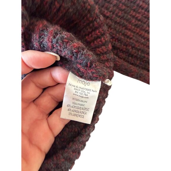 Maje Womens Sweater Size 2 Wine Color Wool Blend Long Sleeve Pullover Casual - Picture 4 of 13